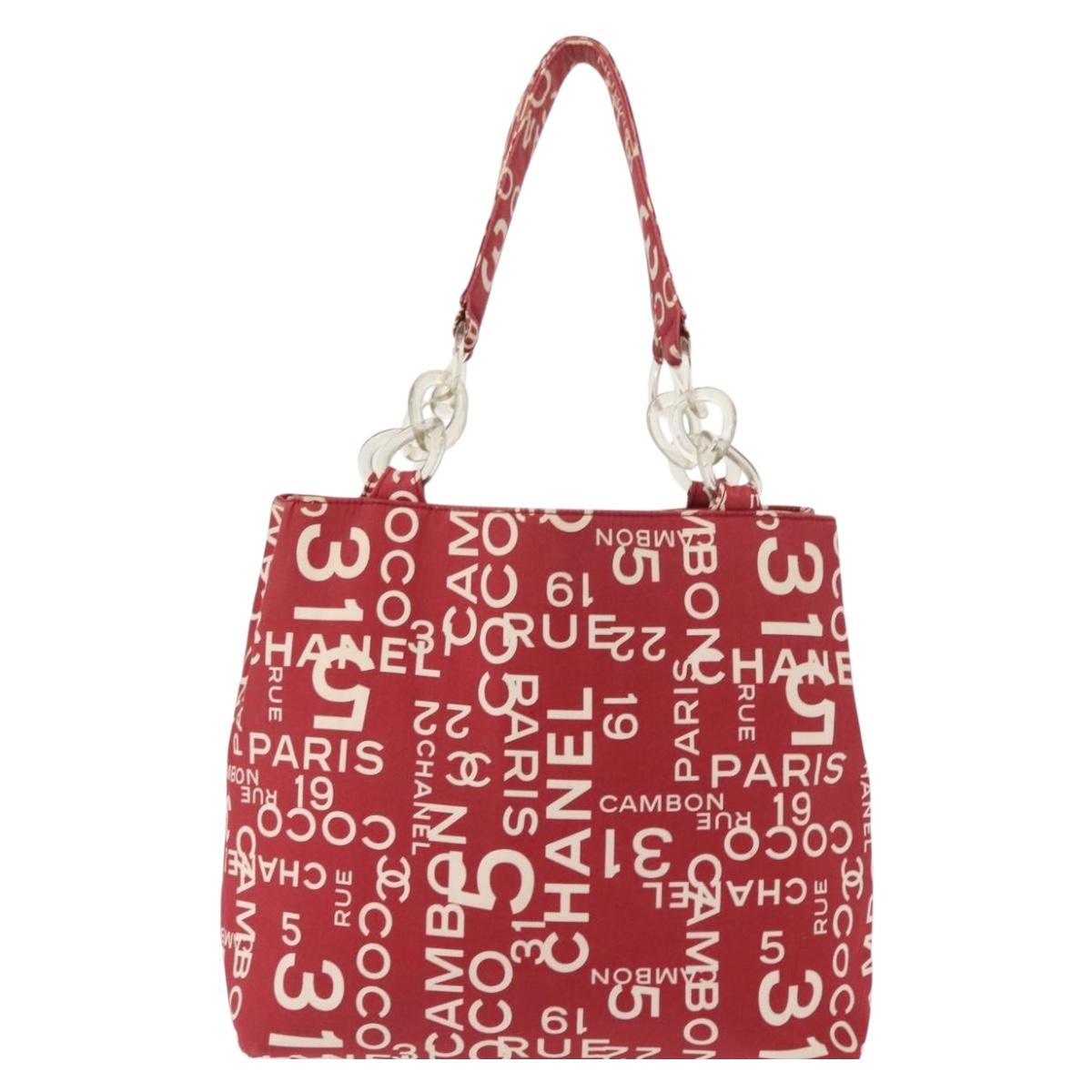 CHANEL Chain Bysy Line Tote Bag Canvas Red CC Auth 148004