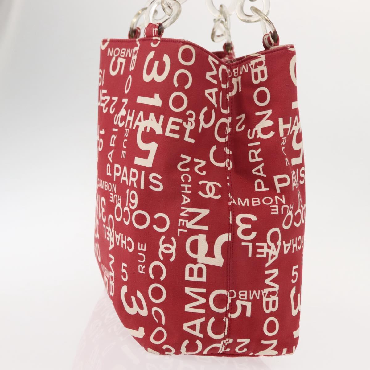 CHANEL Chain Bysy Line Tote Bag Canvas Red CC Auth 148004