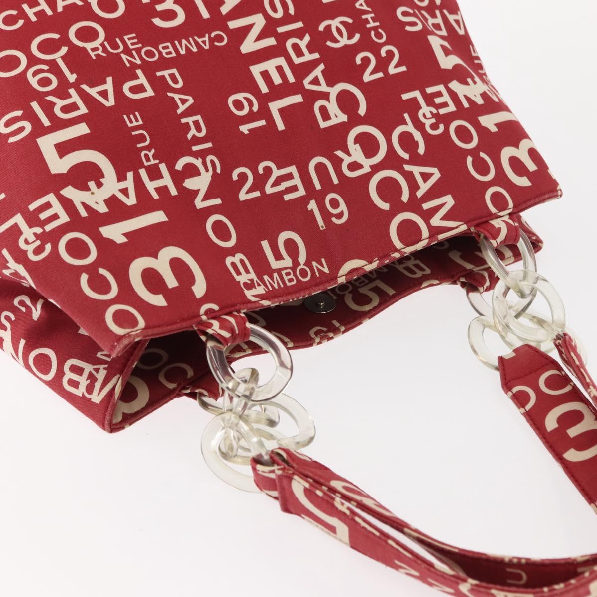 CHANEL Chain Bysy Line Tote Bag Canvas Red CC Auth 148004