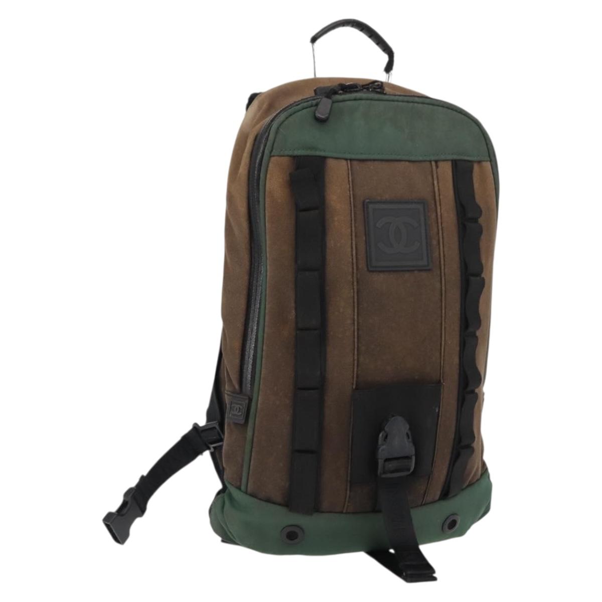 CHANEL Sports Line Backpack Canvas Brown CC Auth 148005