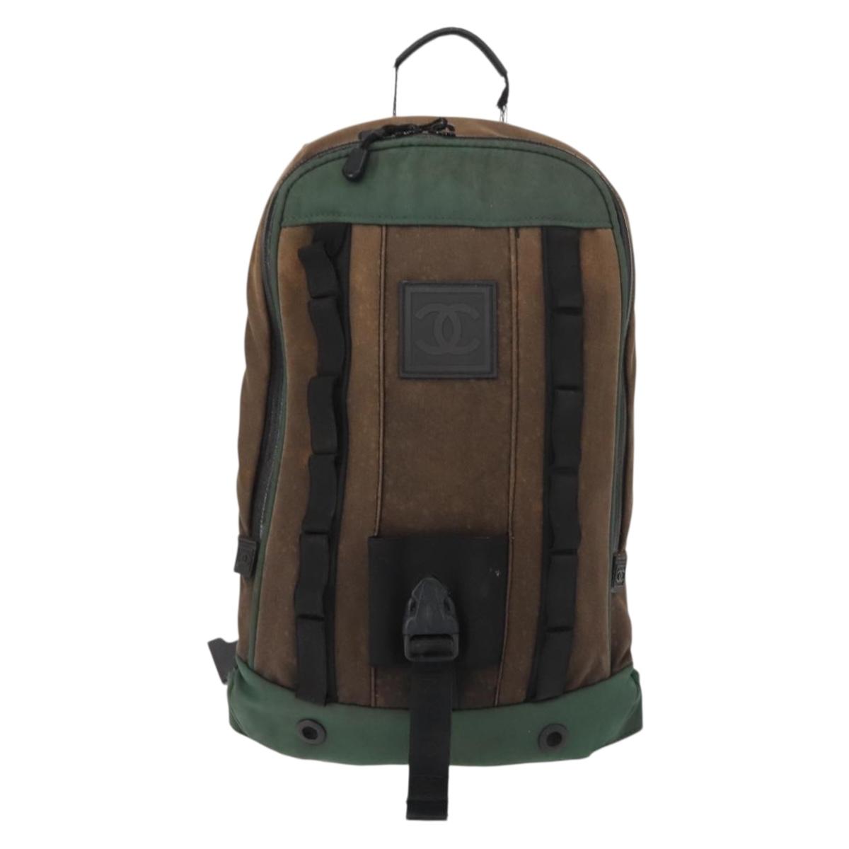 CHANEL Sports Line Backpack Canvas Brown CC Auth 148005