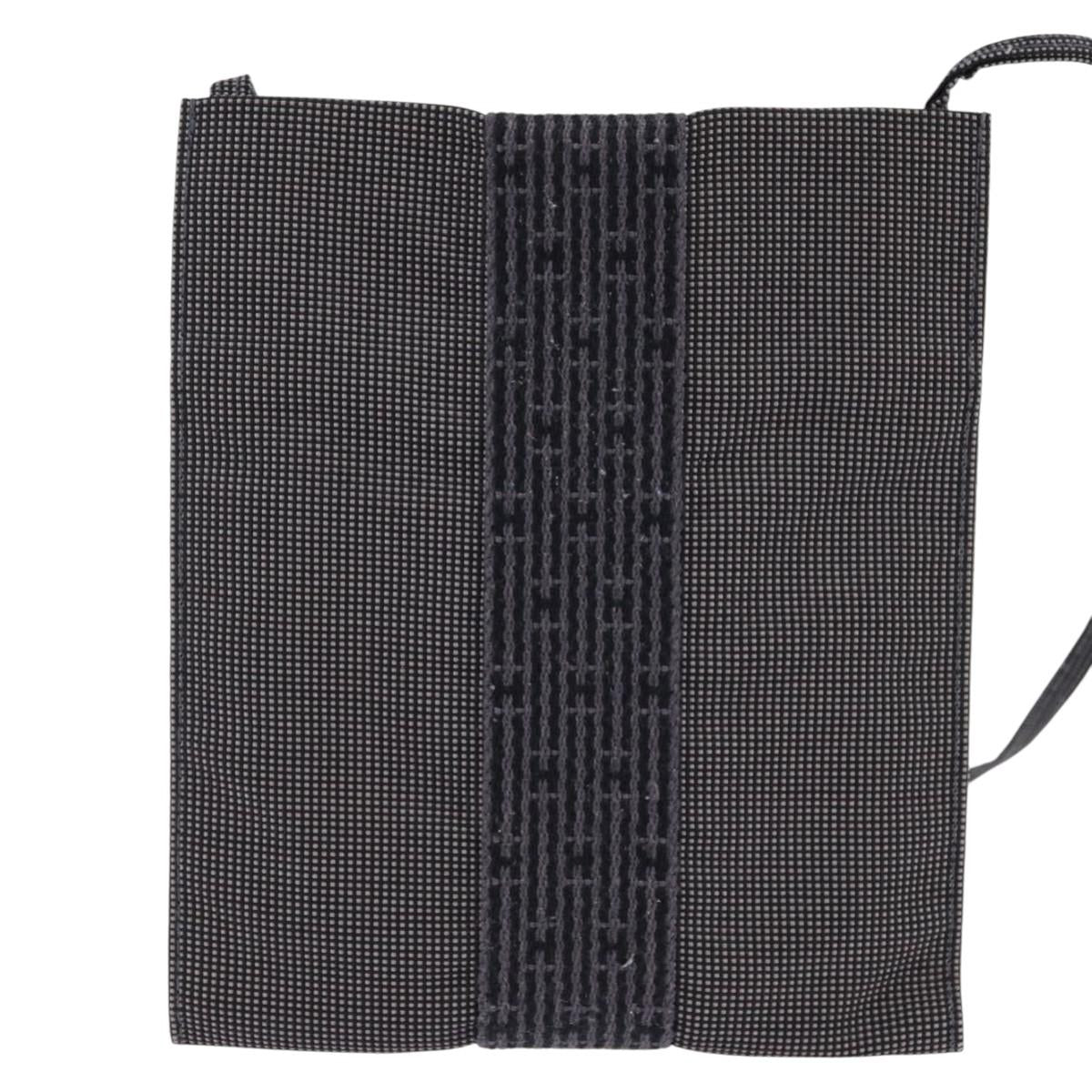 HERMES Pochette Her Line MM Shoulder Bag Canvas Gray Auth 148006