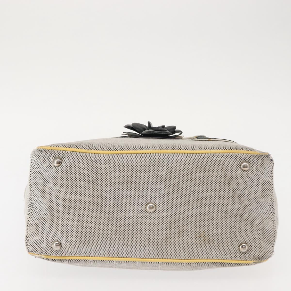 CHANEL Choco Bar Camellia Chain Tote Bag Canvas Gray Silver CC Auth 148029