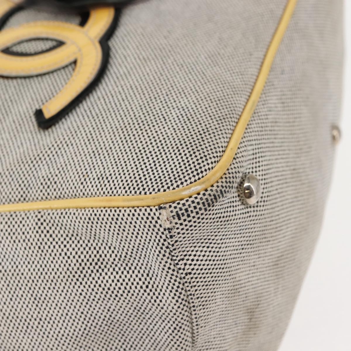 CHANEL Choco Bar Camellia Chain Tote Bag Canvas Gray Silver CC Auth 148029