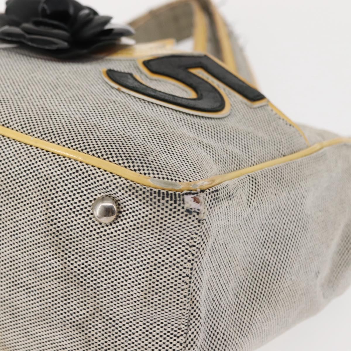 CHANEL Choco Bar Camellia Chain Tote Bag Canvas Gray Silver CC Auth 148029