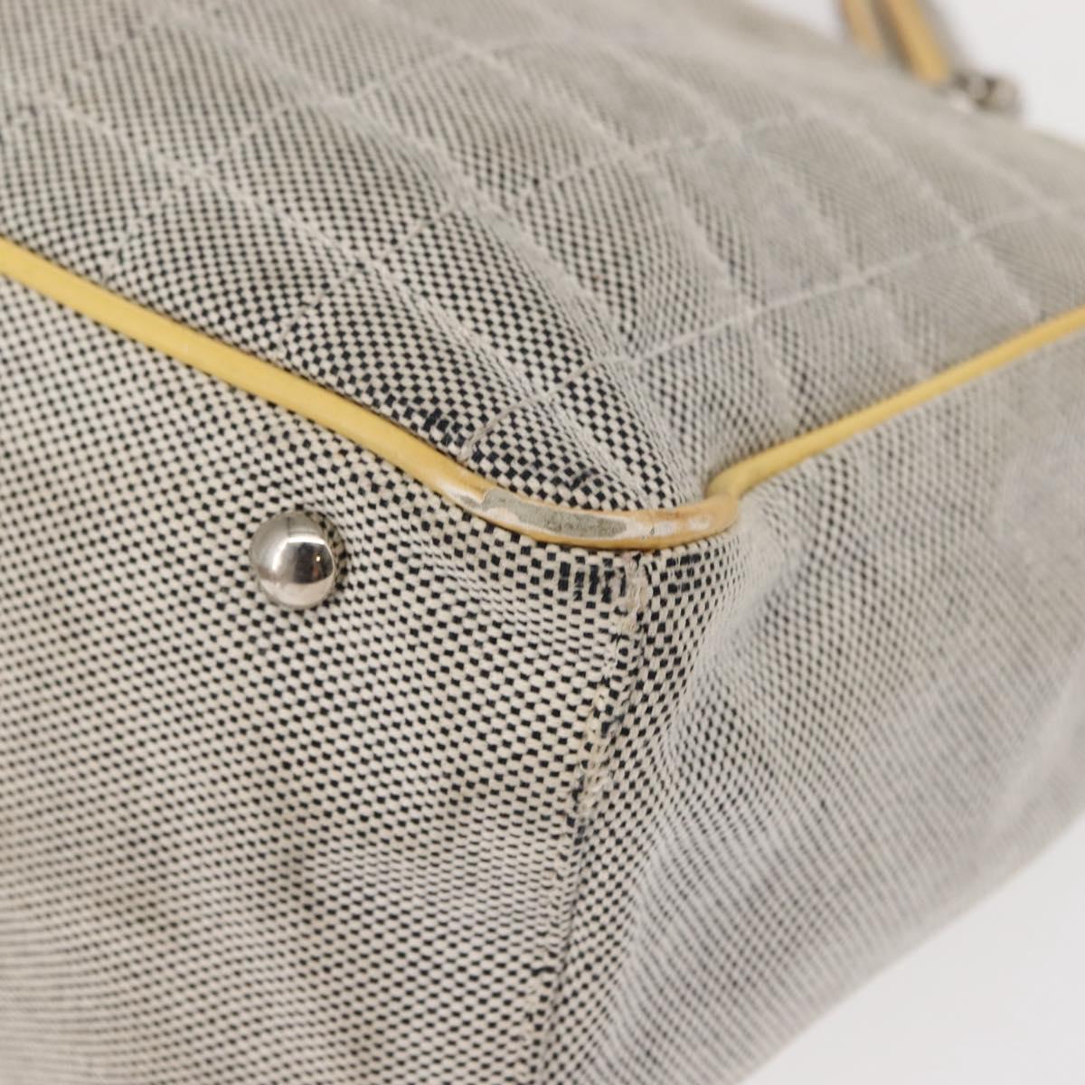 CHANEL Choco Bar Camellia Chain Tote Bag Canvas Gray Silver CC Auth 148029