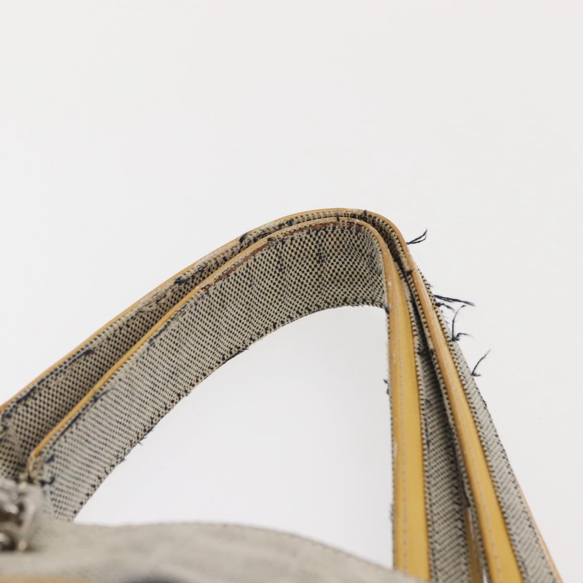 CHANEL Choco Bar Camellia Chain Tote Bag Canvas Gray Silver CC Auth 148029