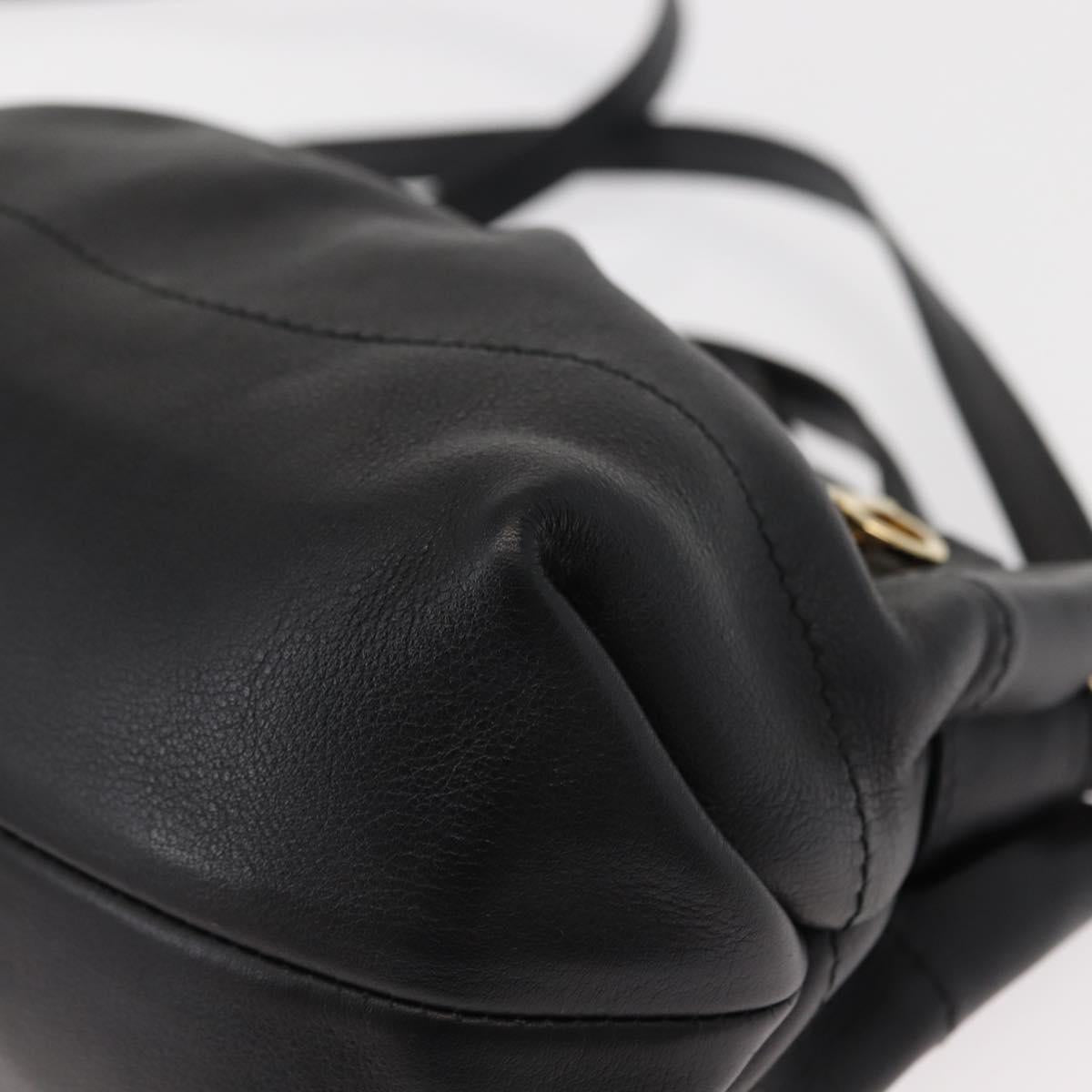 Salvatore Ferragamo Gancini Hand Bag Leather 2way Black Gold Auth 148032