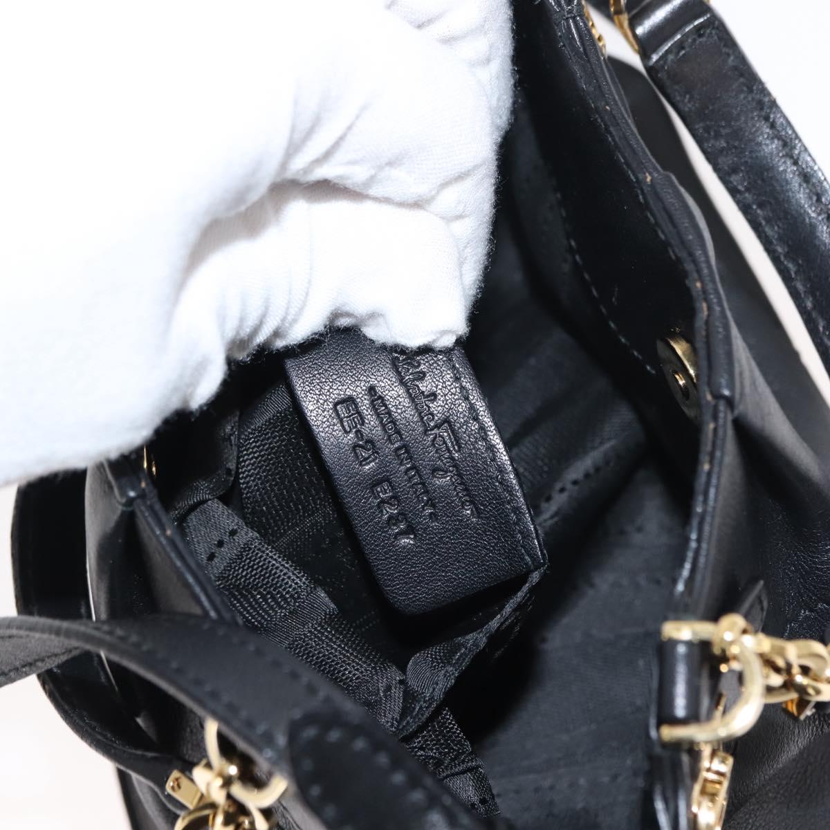 Salvatore Ferragamo Gancini Hand Bag Leather 2way Black Gold Auth 148032