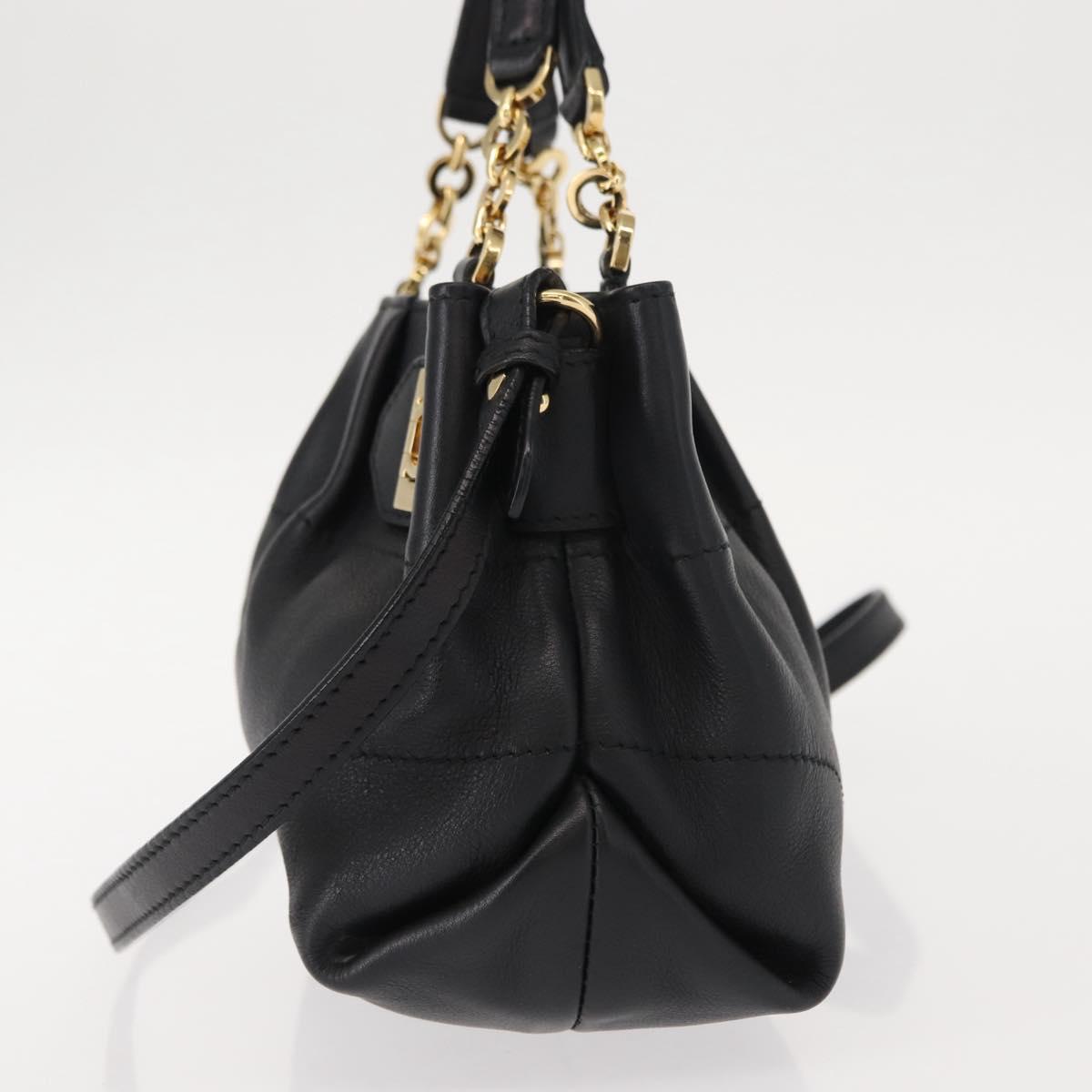 Salvatore Ferragamo Gancini Hand Bag Leather 2way Black Gold Auth 148032