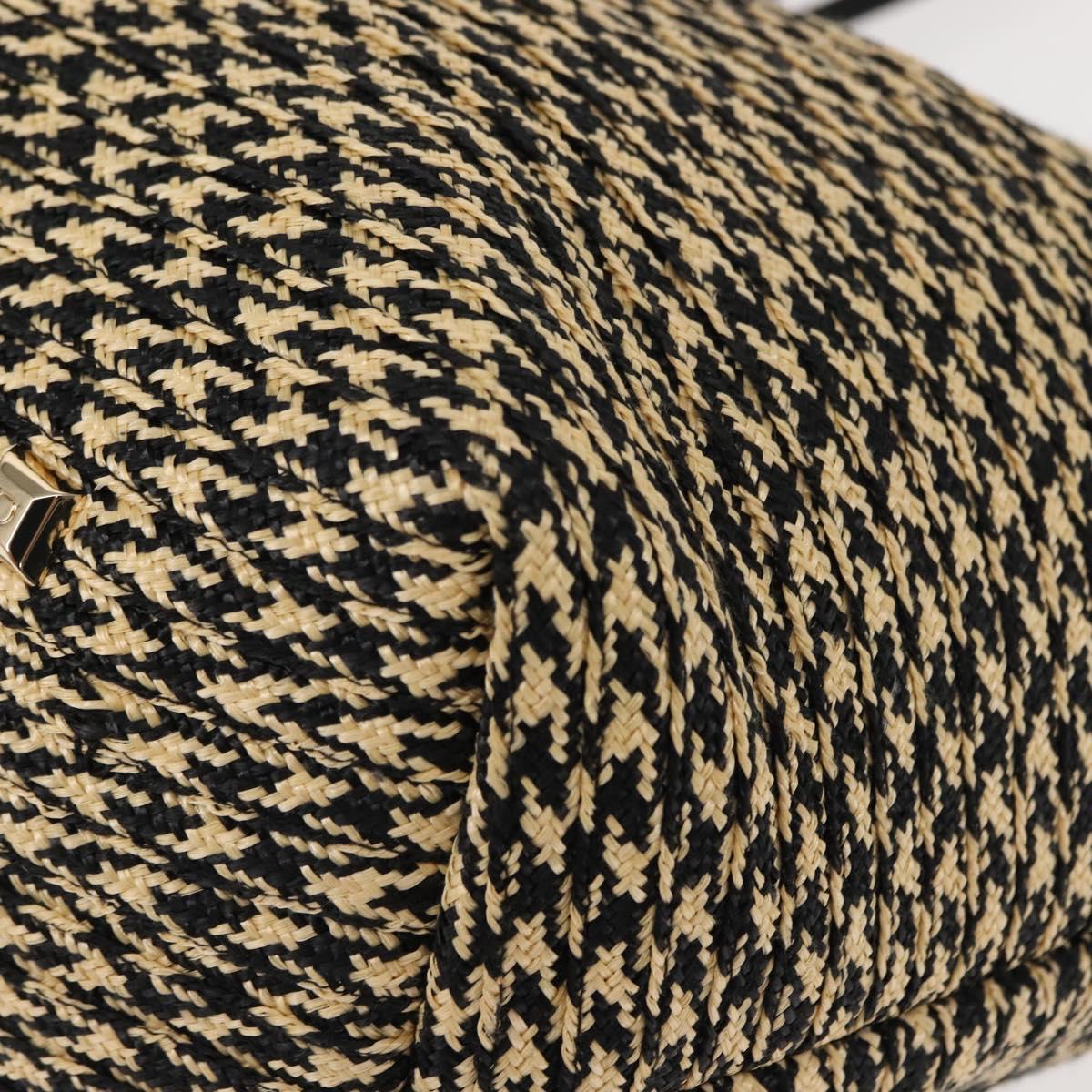 Salvatore Ferragamo Gancini Tote Bag Raffia Leather Black Silver Auth 148033