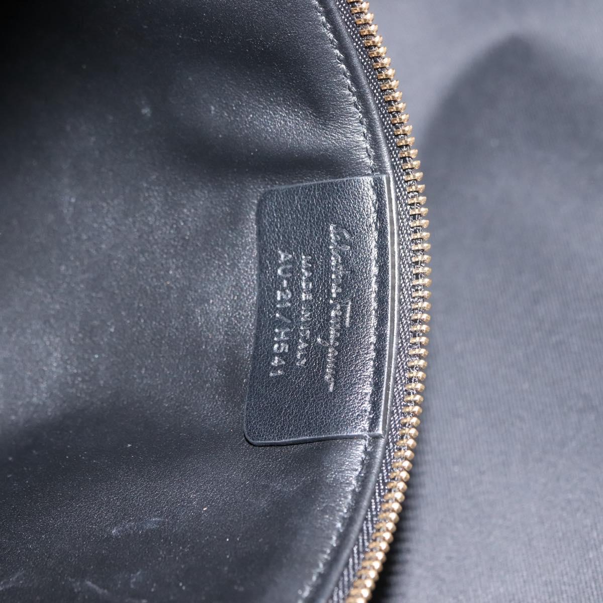 Salvatore Ferragamo Gancini Tote Bag Raffia Leather Black Silver Auth 148033