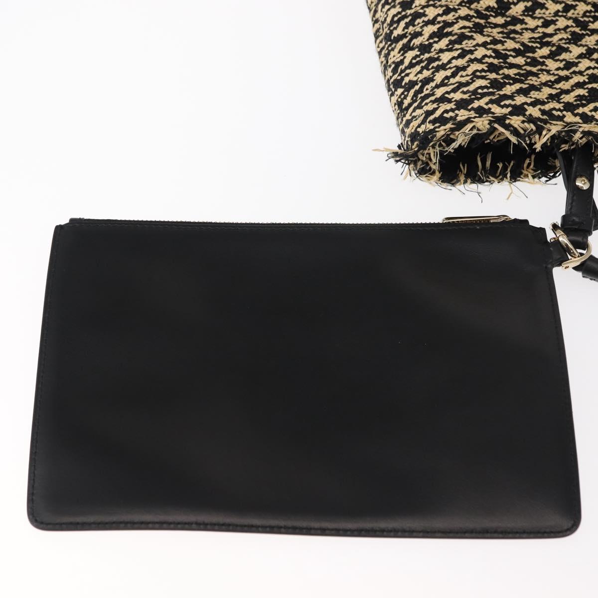 Salvatore Ferragamo Gancini Tote Bag Raffia Leather Black Silver Auth 148033