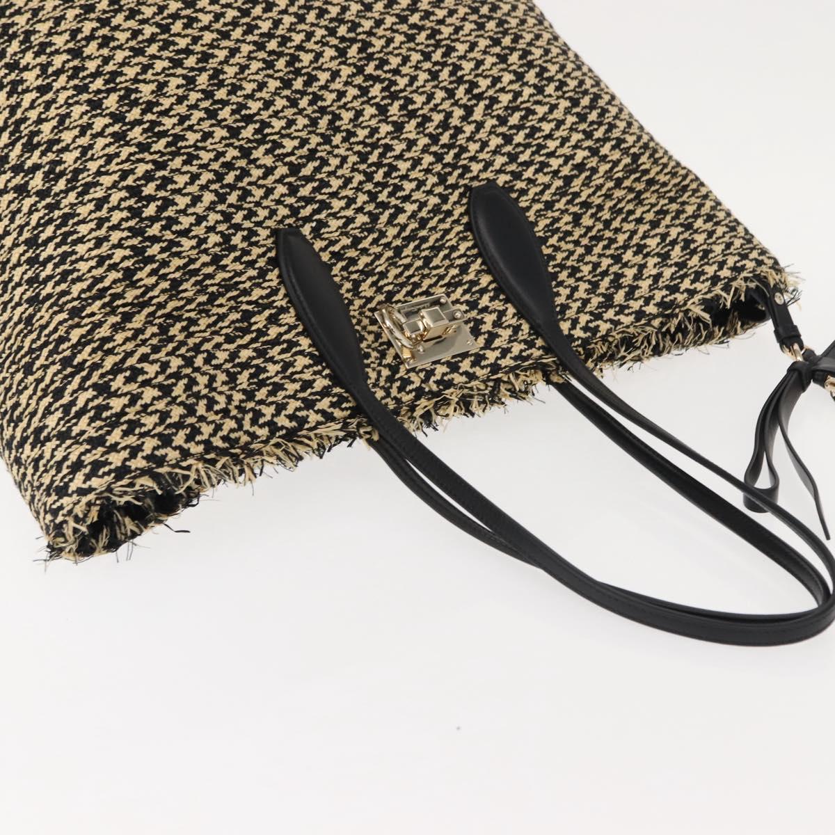 Salvatore Ferragamo Gancini Tote Bag Raffia Leather Black Silver Auth 148033