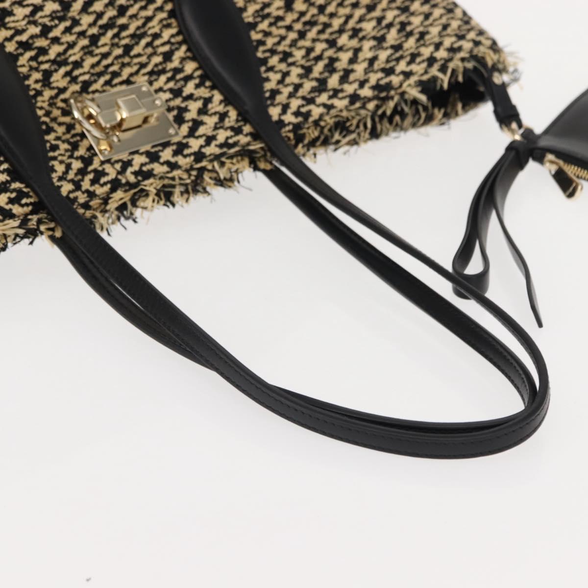 Salvatore Ferragamo Gancini Tote Bag Raffia Leather Black Silver Auth 148033