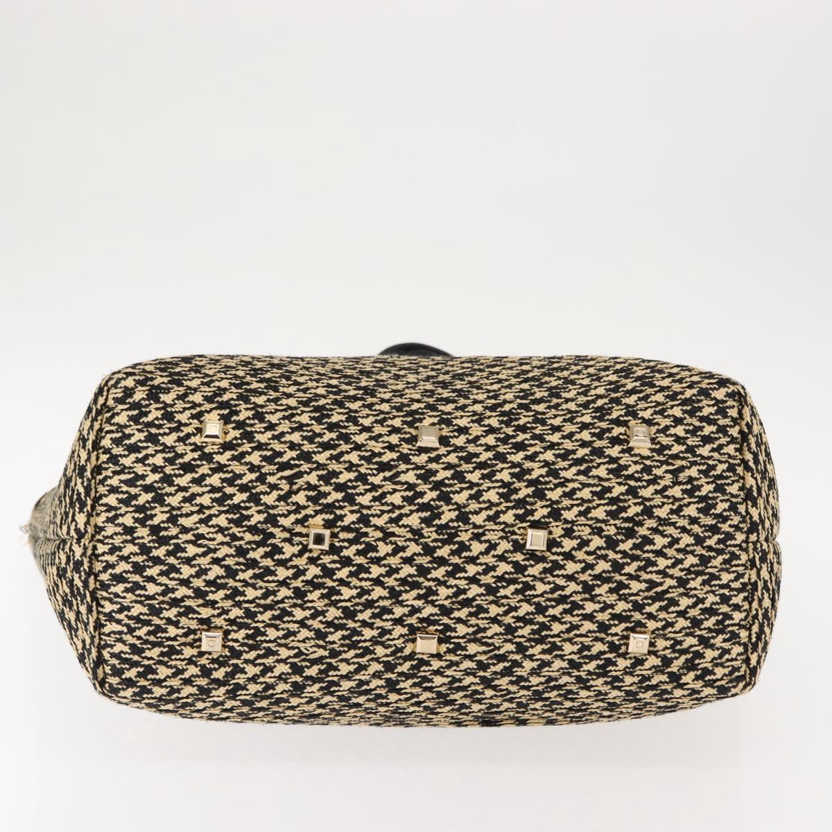 Salvatore Ferragamo Gancini Tote Bag Raffia Leather Black Silver Auth 148033