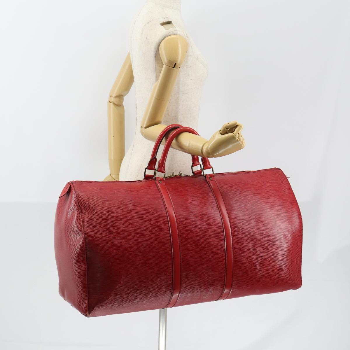 LOUIS VUITTON Epi Keepall 60 Boston Bag Red M42947 LV Auth 148138