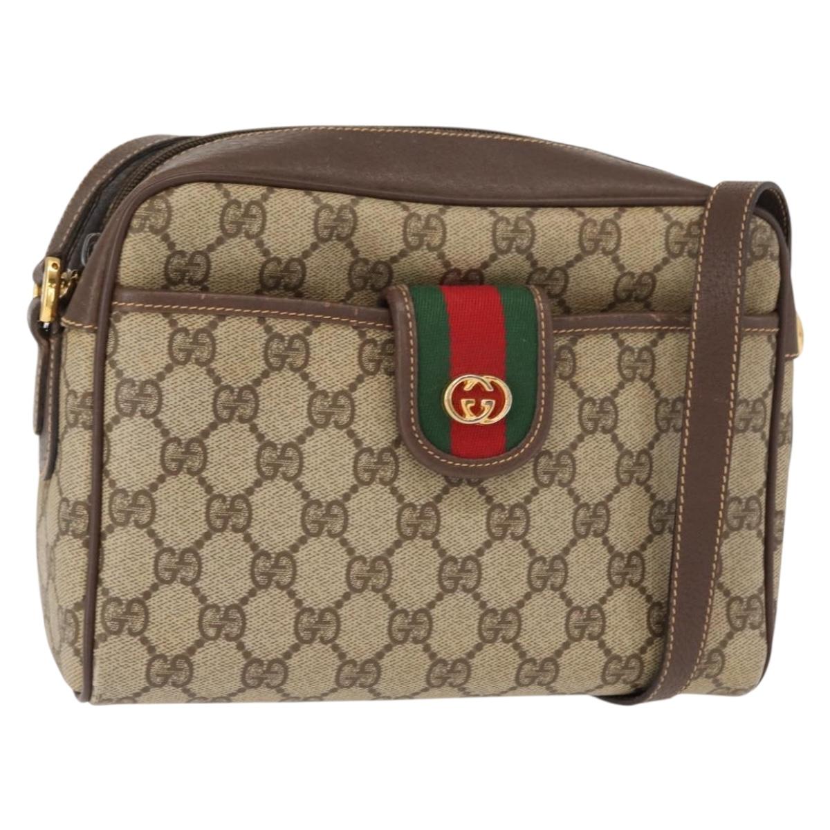 GUCCI GG Supreme Web Sherry Line Shoulder Bag PVC Beige Gold Auth 148158