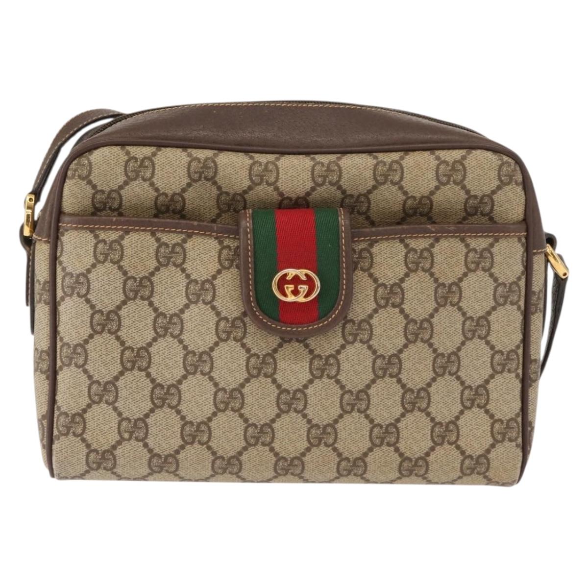 GUCCI GG Supreme Web Sherry Line Shoulder Bag PVC Beige Gold Auth 148158