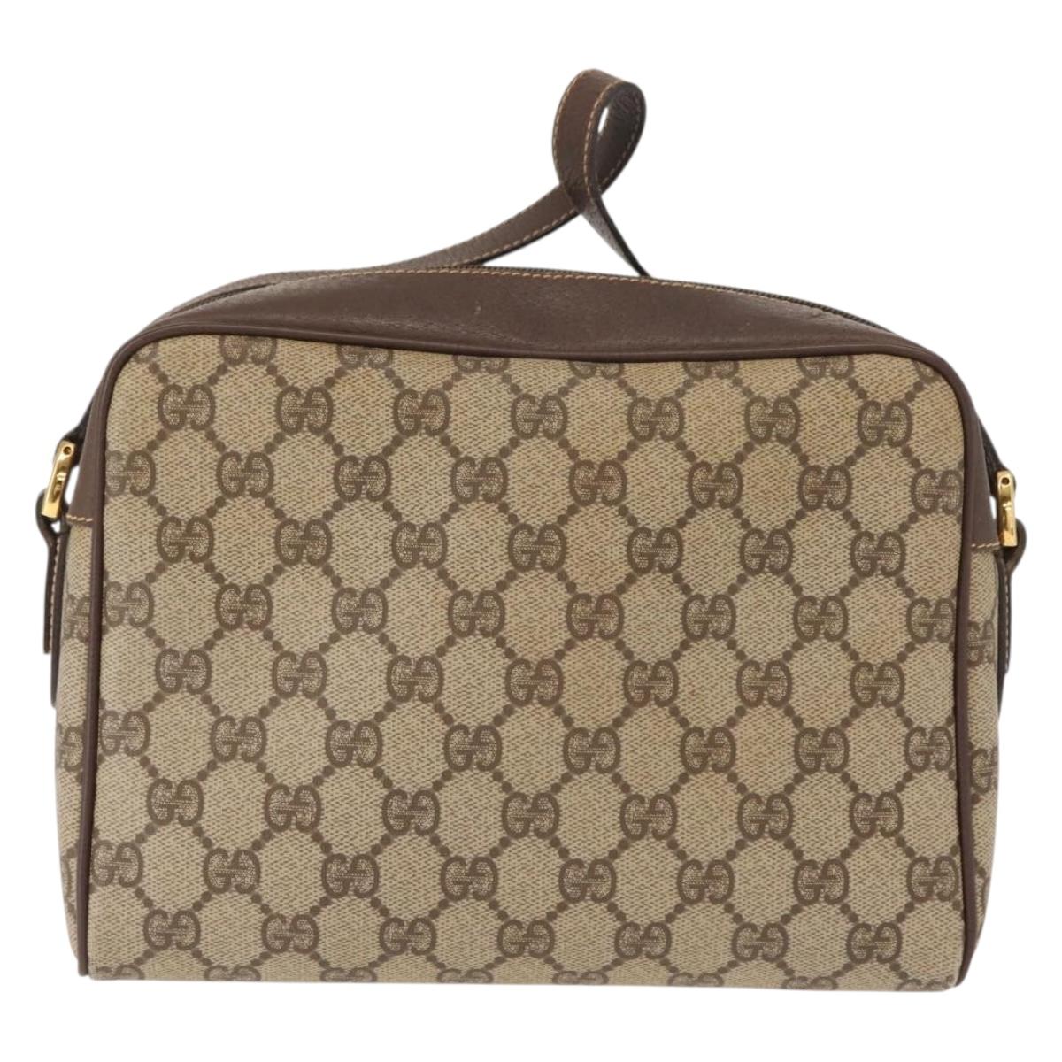 GUCCI GG Supreme Web Sherry Line Shoulder Bag PVC Beige Gold Auth 148158