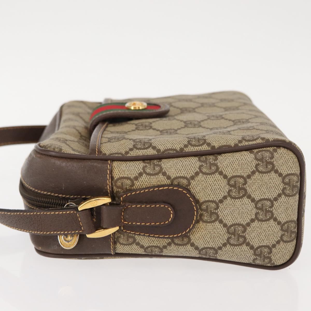 GUCCI GG Supreme Web Sherry Line Shoulder Bag PVC Beige Gold Auth 148158