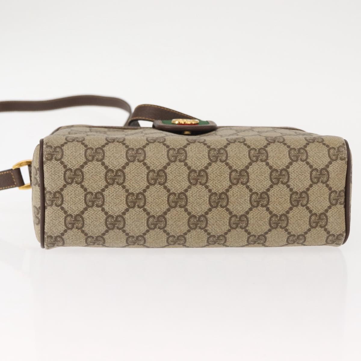 GUCCI GG Supreme Web Sherry Line Shoulder Bag PVC Beige Gold Auth 148158