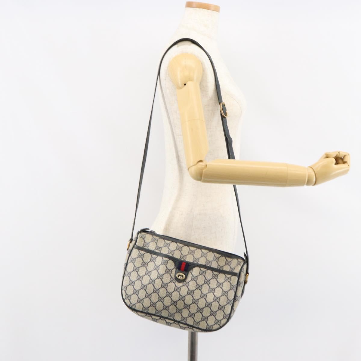 GUCCI GG Supreme Sherry Line Shoulder Bag PVC Navy Gold 89 02 077 Auth 148160