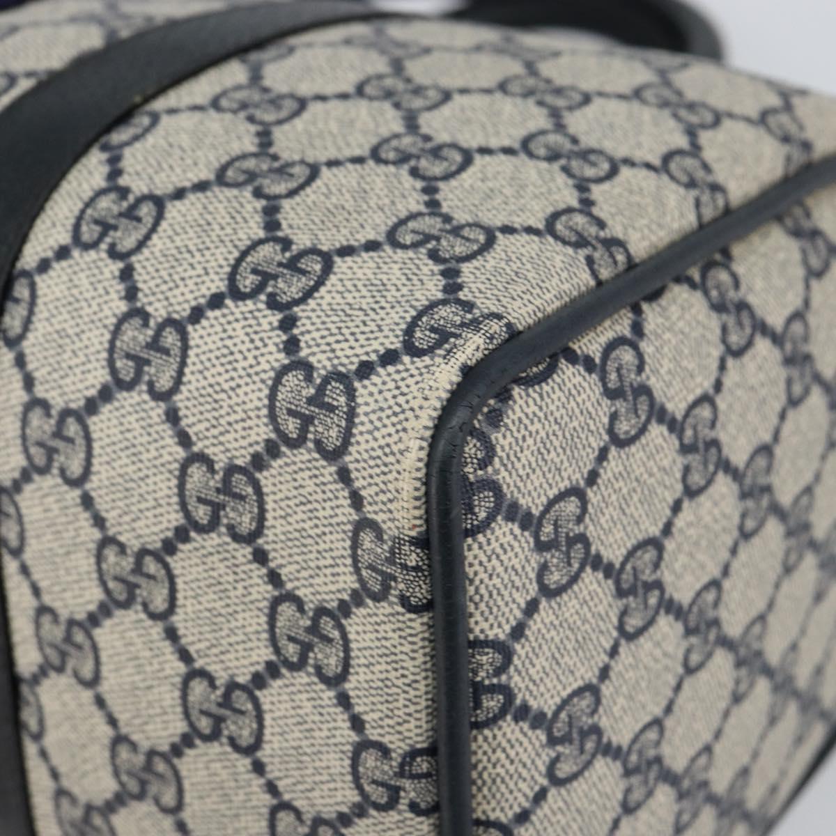 GUCCI GG Supreme Sherry Line Boston Bag PVC Navy Gold Red Auth 148161