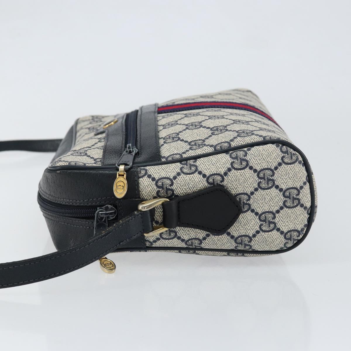 GUCCI GG Supreme Sherry Line Shoulder Bag PVC Navy Gold Auth 148163