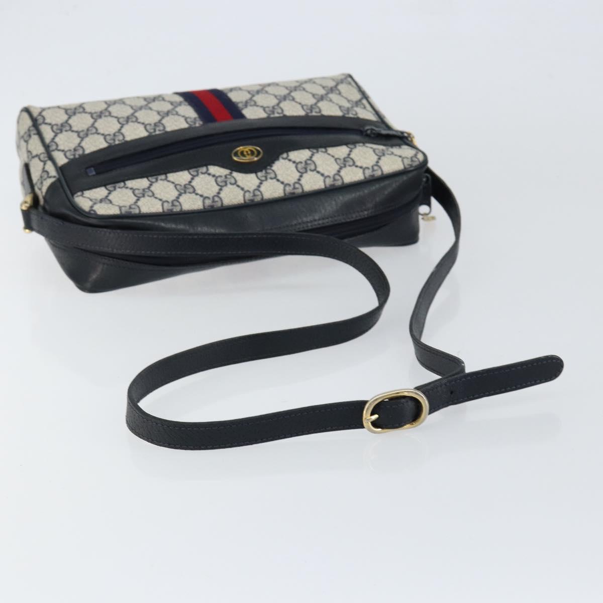 GUCCI GG Supreme Sherry Line Shoulder Bag PVC Navy Gold Auth 148163