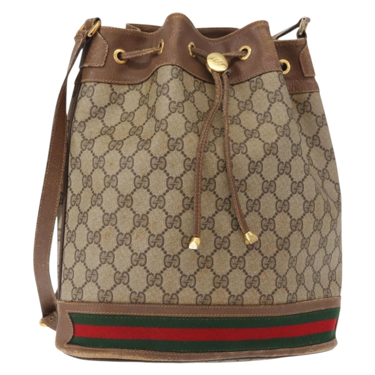 GUCCI GG Supreme Web Sherry Line Bag PVC Beige Gold 41 02 085 Auth 148164