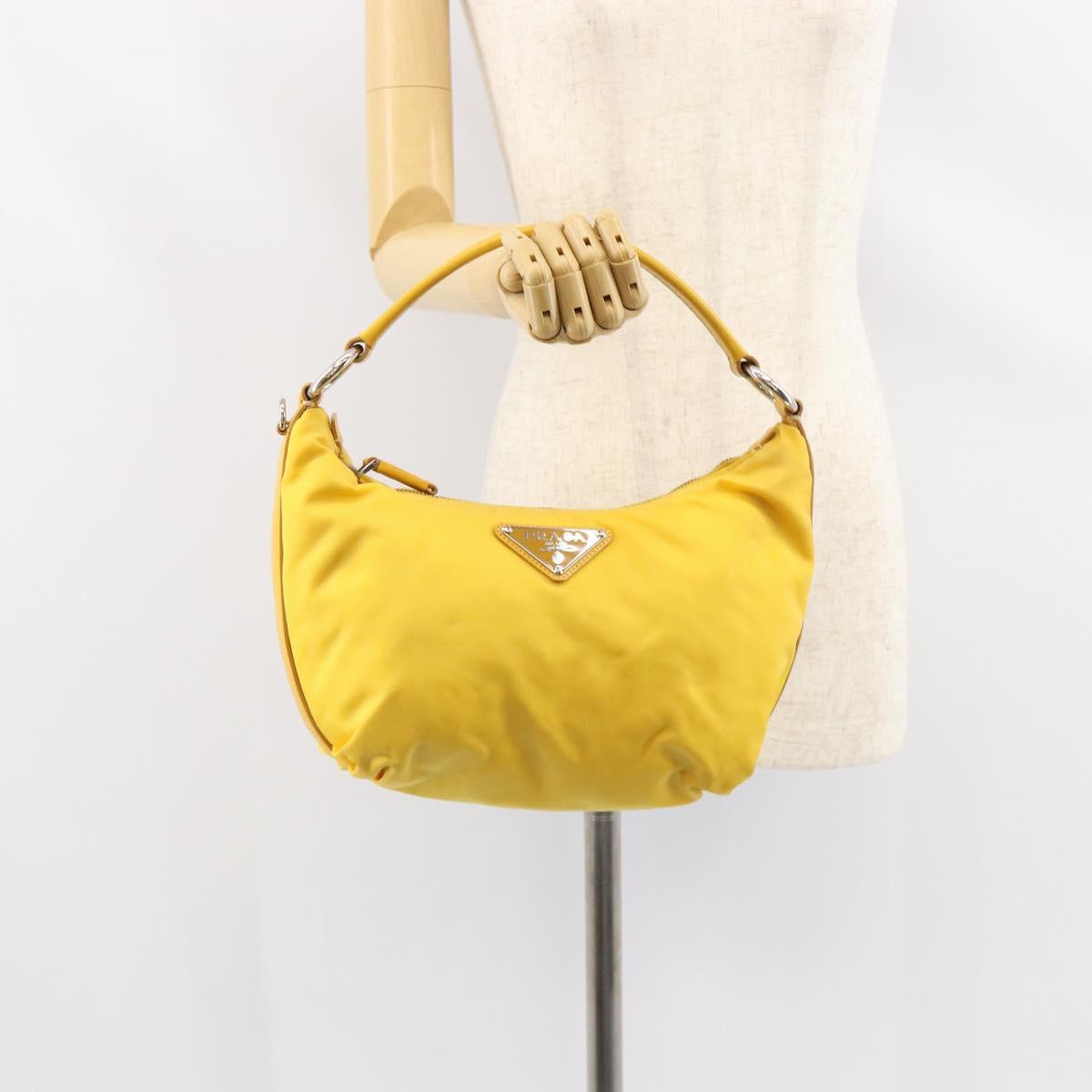 PRADA Shoulder Bag Nylon Yellow Silver Auth 148171