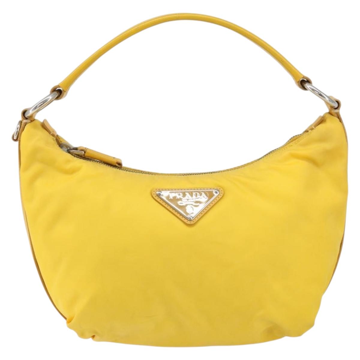 PRADA Shoulder Bag Nylon Yellow Silver Auth 148171