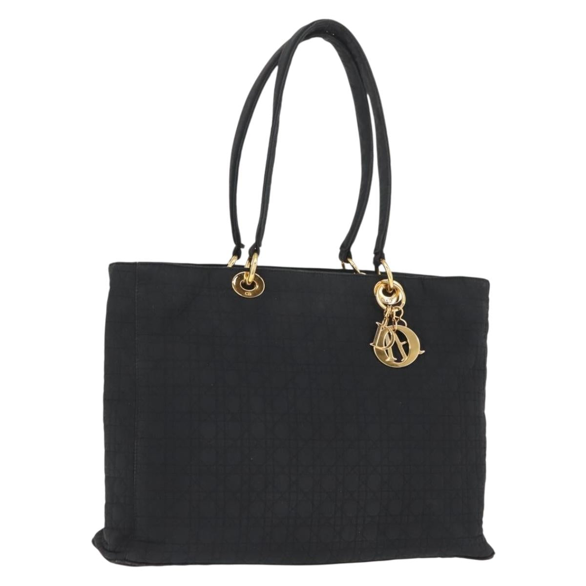 Christian Dior Canage Tote Bag Nylon Black Gold Auth 148174