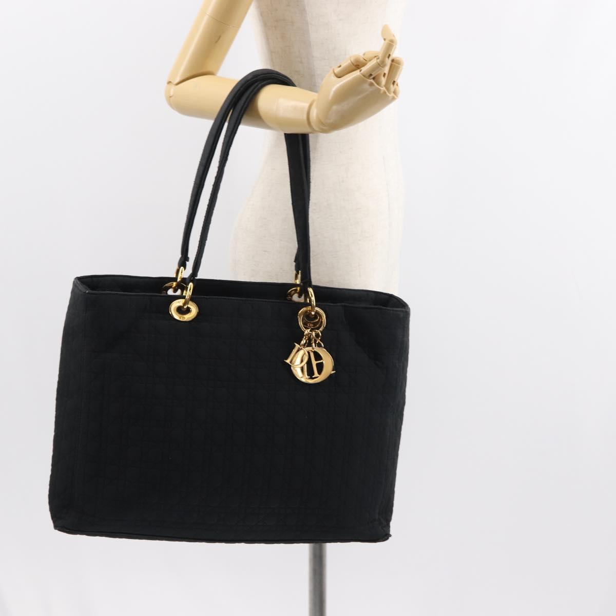 Christian Dior Canage Tote Bag Nylon Black Gold Auth 148174