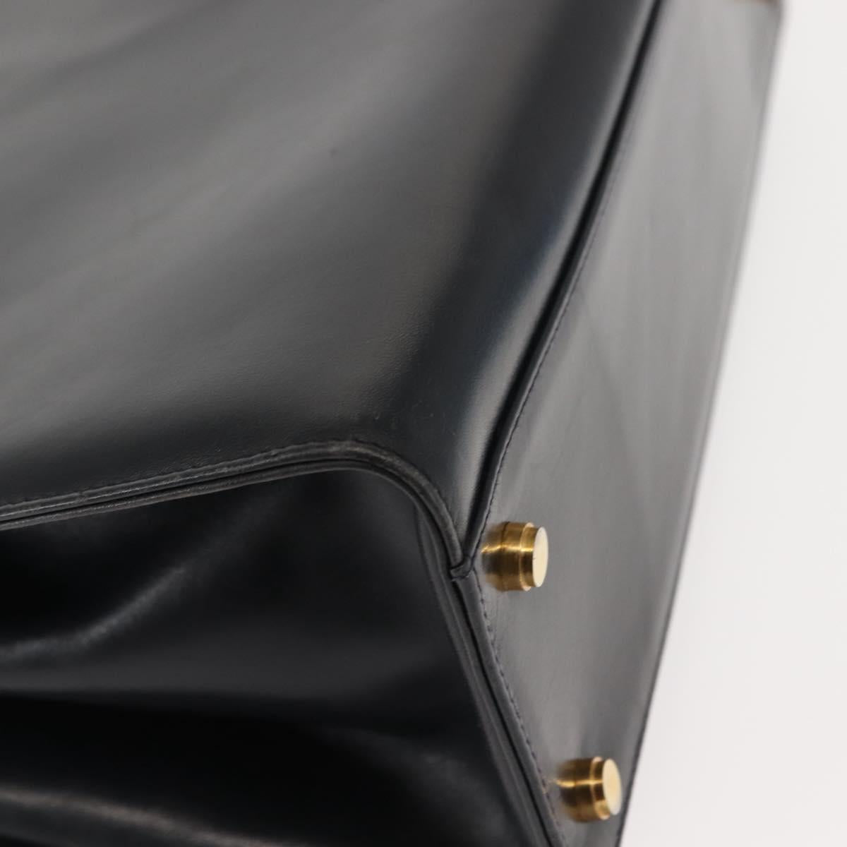 Salvatore Ferragamo Gancini Shoulder Bag Leather Navy Gold Auth 148175