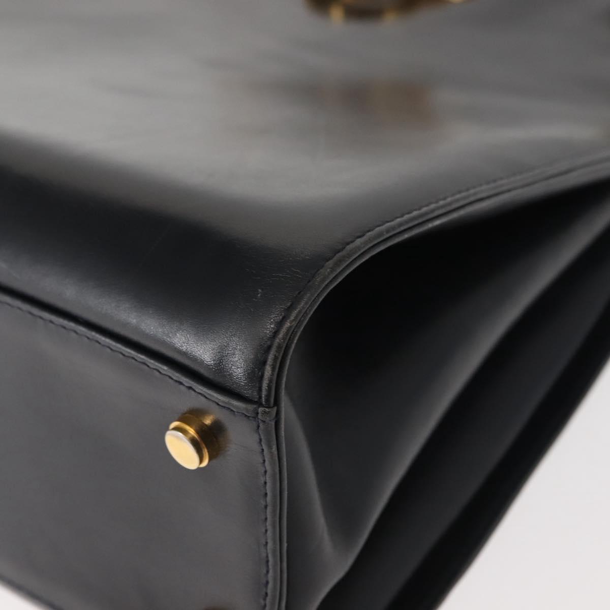 Salvatore Ferragamo Gancini Shoulder Bag Leather Navy Gold Auth 148175