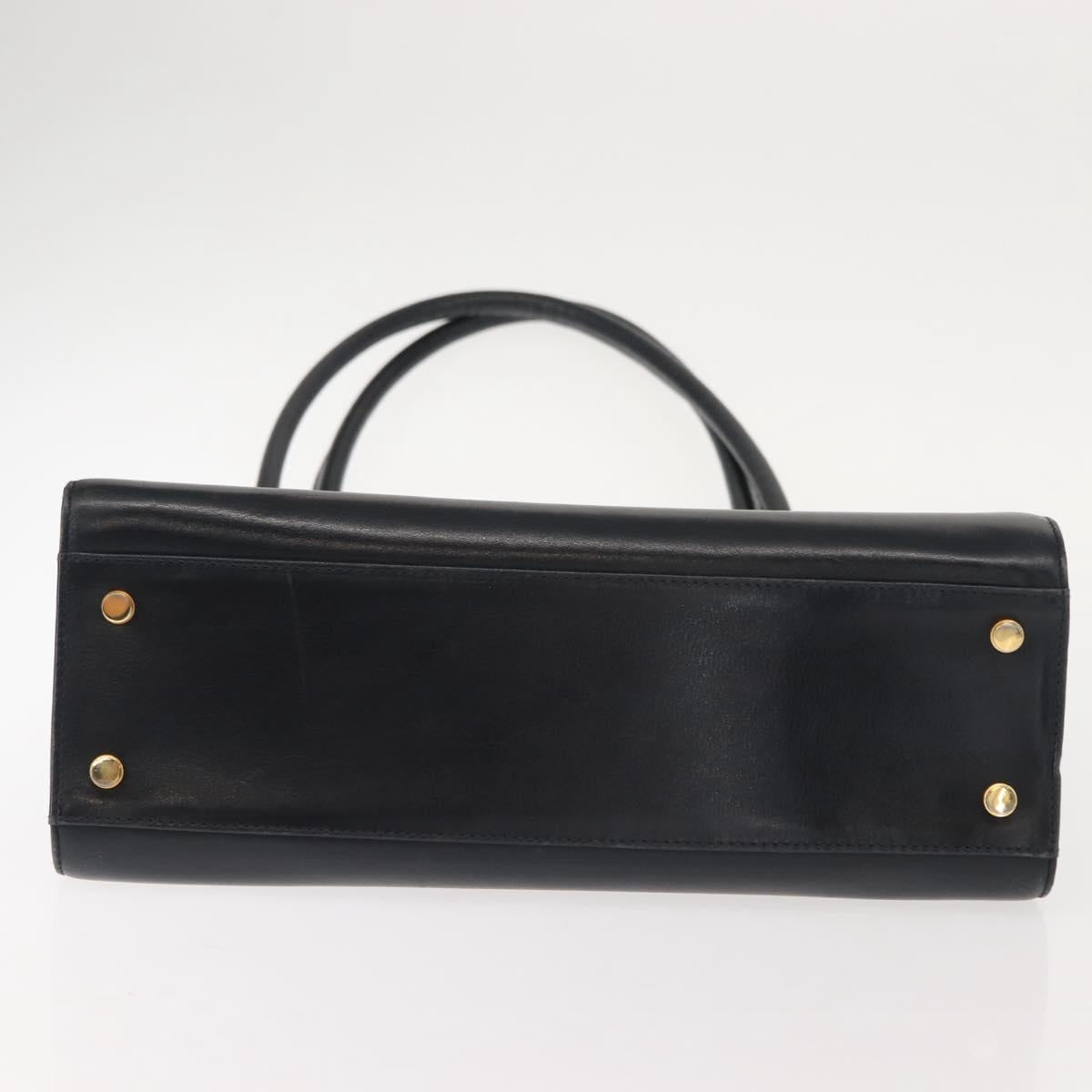 Salvatore Ferragamo Gancini Shoulder Bag Leather Navy Gold Auth 148175