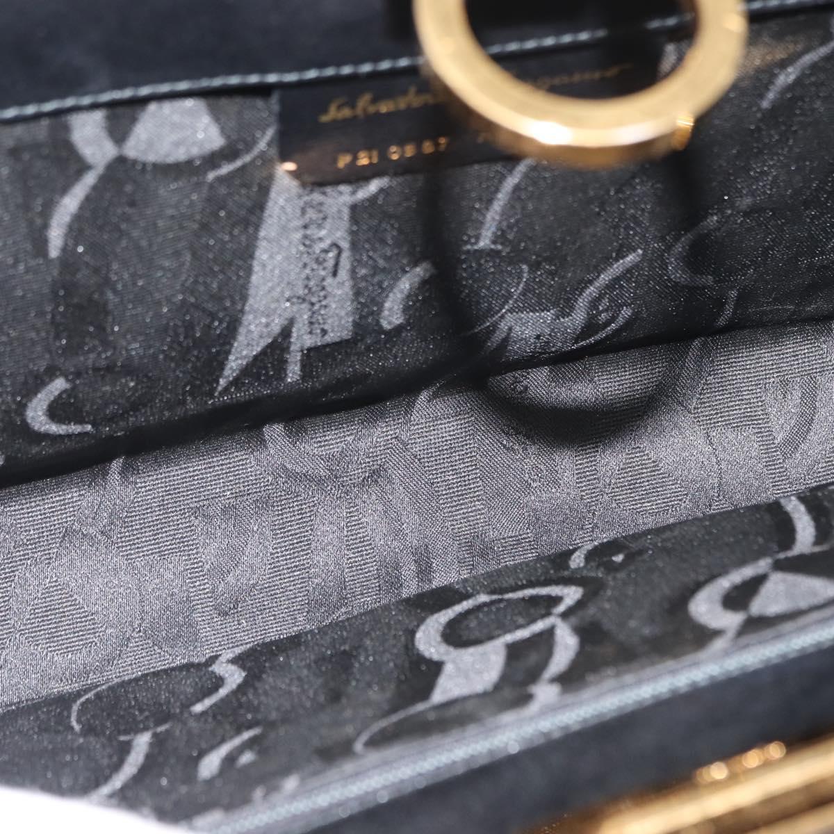 Salvatore Ferragamo Gancini Chain Shoulder Bag Leather Black Gold Auth 148176