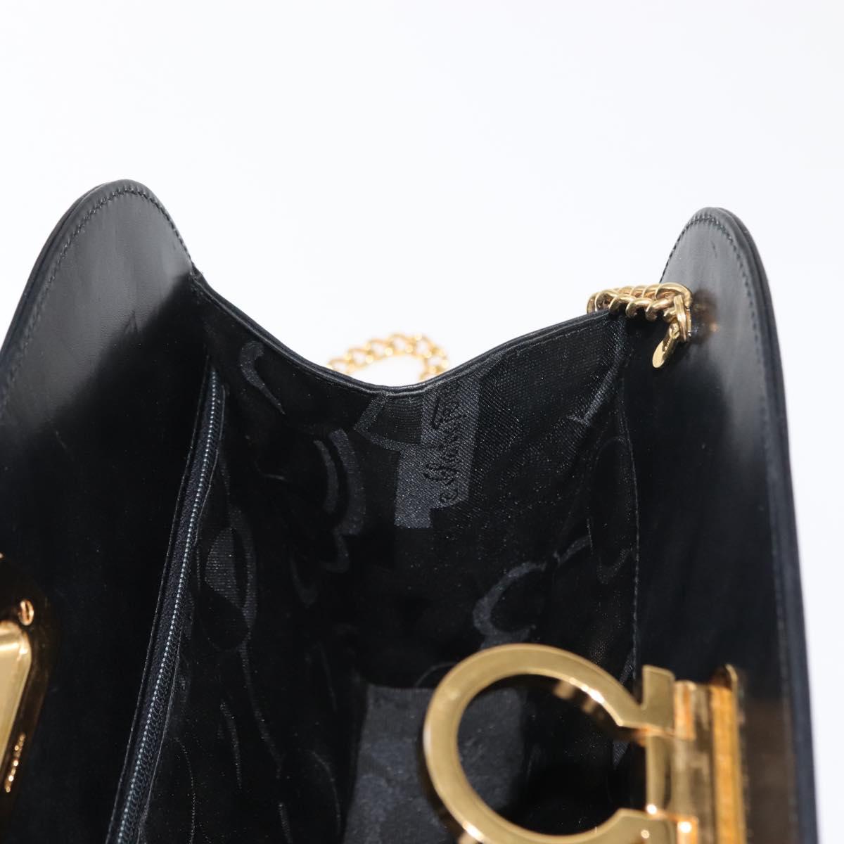 Salvatore Ferragamo Gancini Chain Shoulder Bag Leather Black Gold Auth 148176