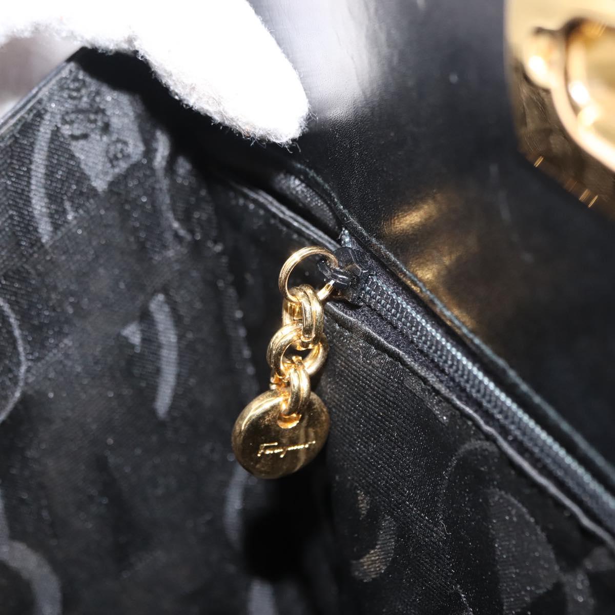 Salvatore Ferragamo Gancini Chain Shoulder Bag Leather Black Gold Auth 148176