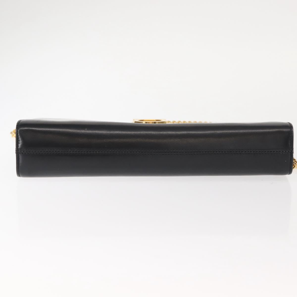 Salvatore Ferragamo Gancini Chain Shoulder Bag Leather Black Gold Auth 148176