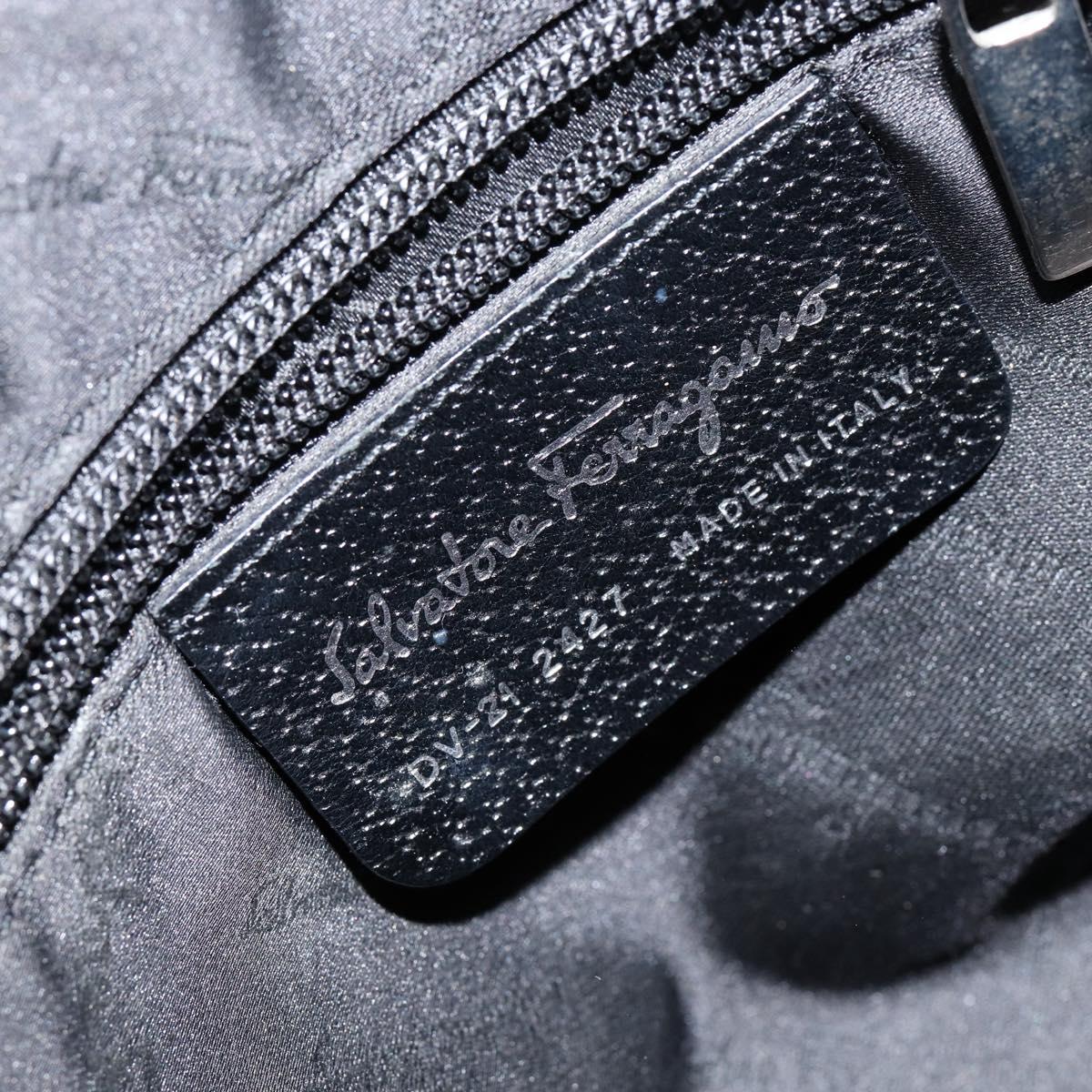 Salvatore Ferragamo Hand Bag Nylon Leather Black Silver Auth 148177