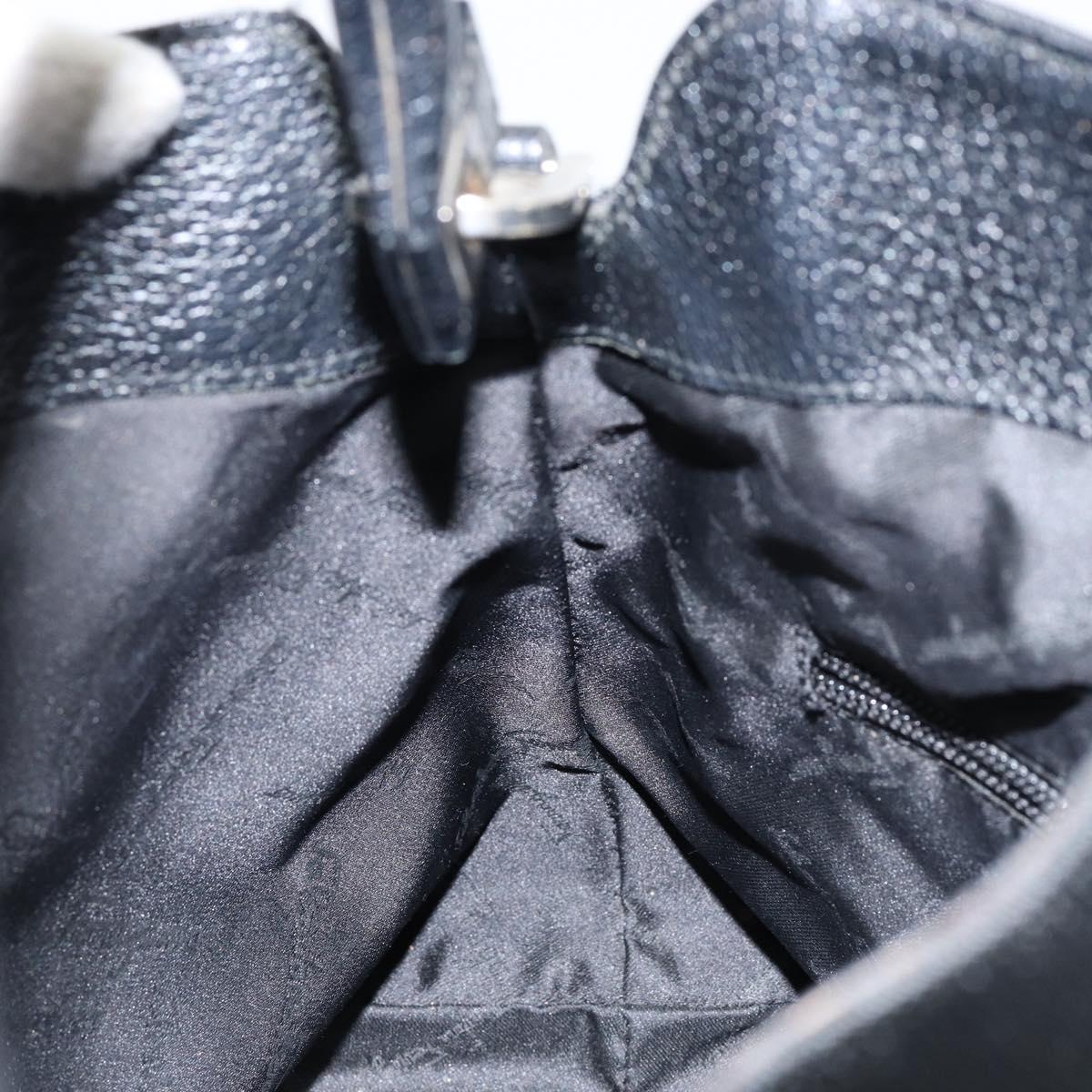 Salvatore Ferragamo Hand Bag Nylon Leather Black Silver Auth 148177