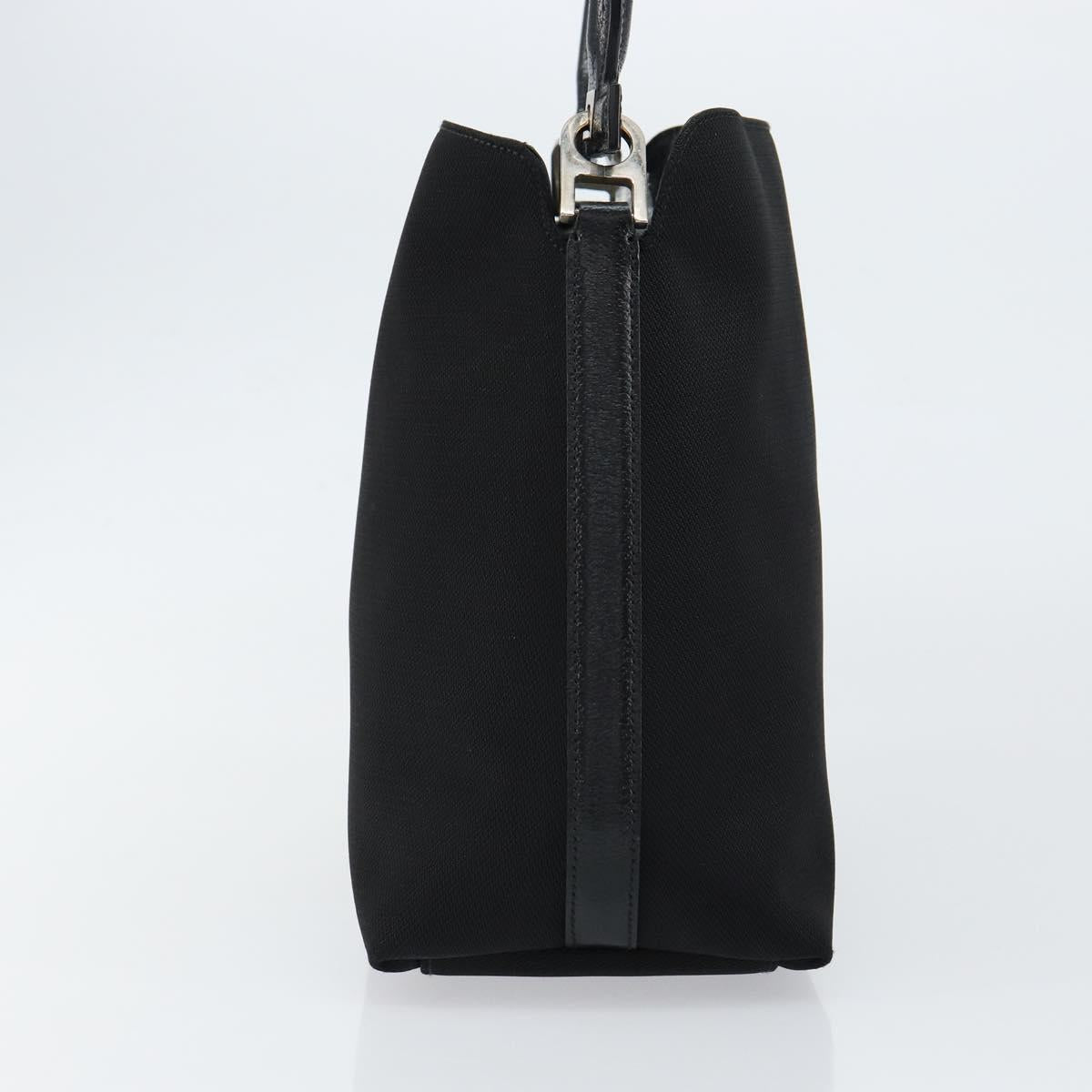 Salvatore Ferragamo Hand Bag Nylon Leather Black Silver Auth 148177