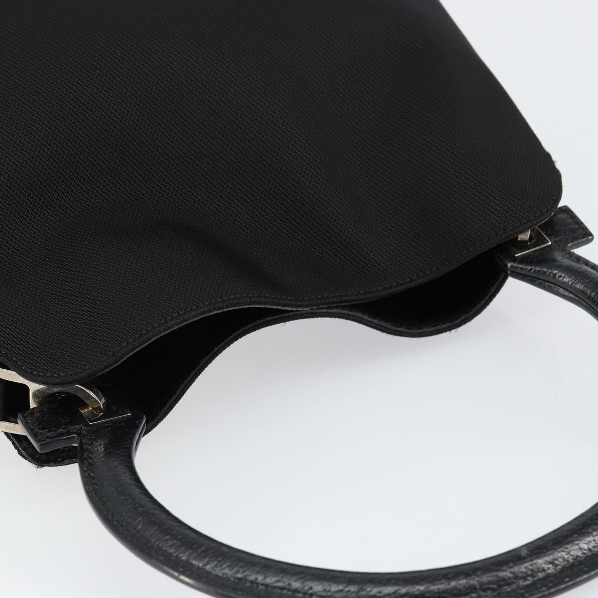 Salvatore Ferragamo Hand Bag Nylon Leather Black Silver Auth 148177