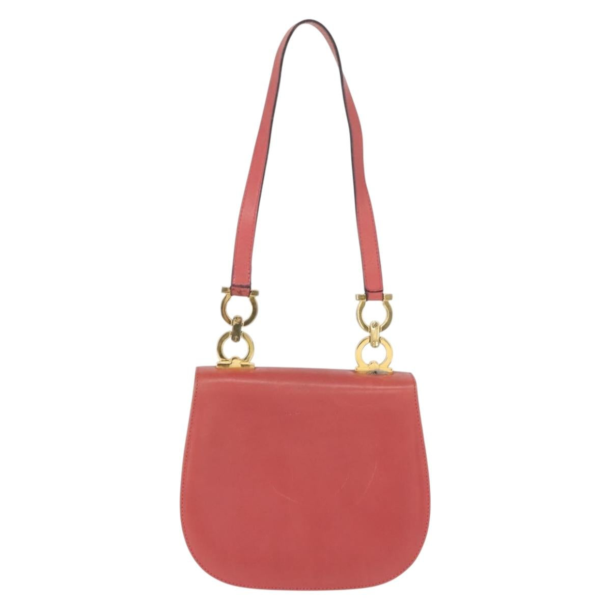 Salvatore Ferragamo Gancini Shoulder Bag Leather Pink Gold Auth 148179
