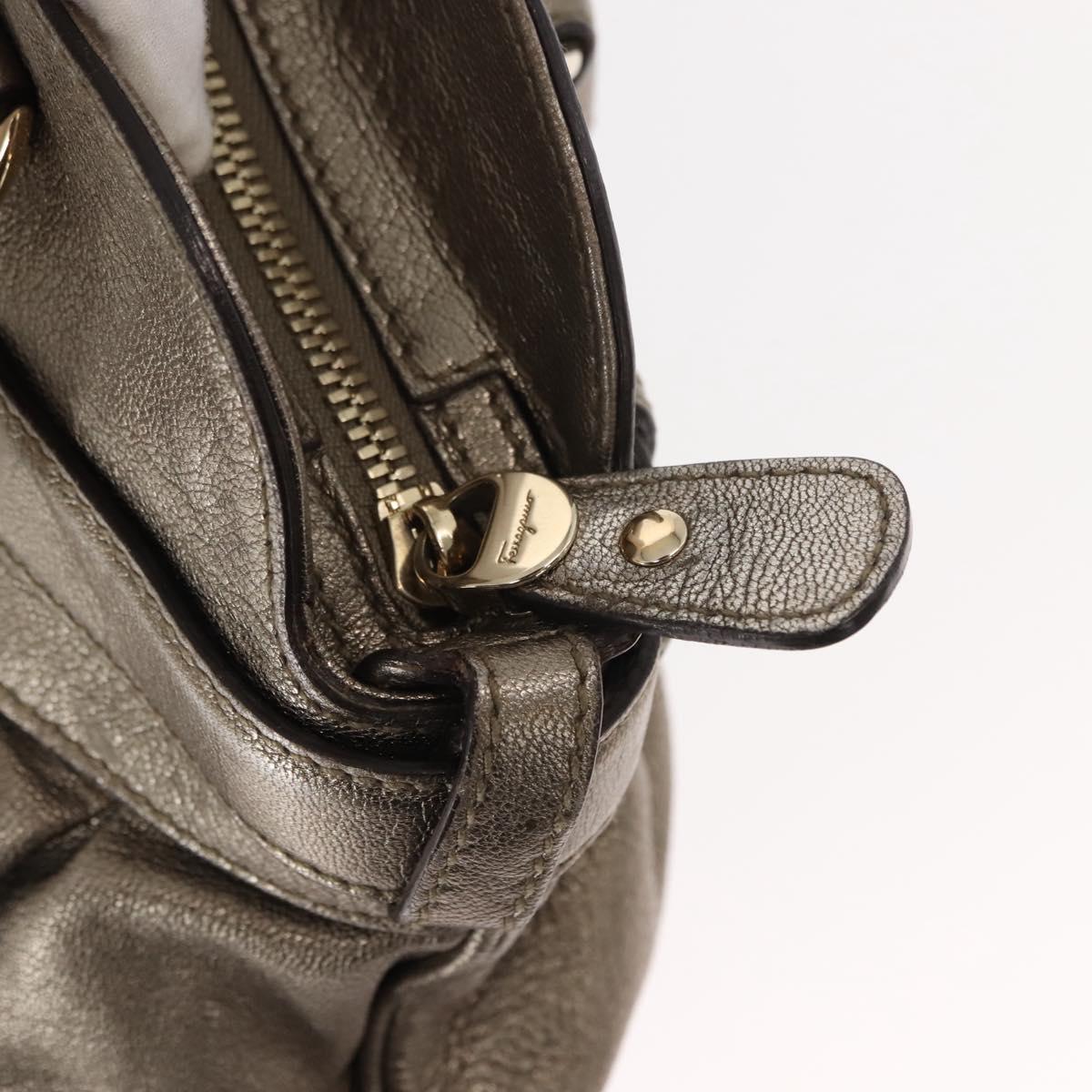 Salvatore Ferragamo Gancini Tote Bag Leather Gold Tone Auth 148181