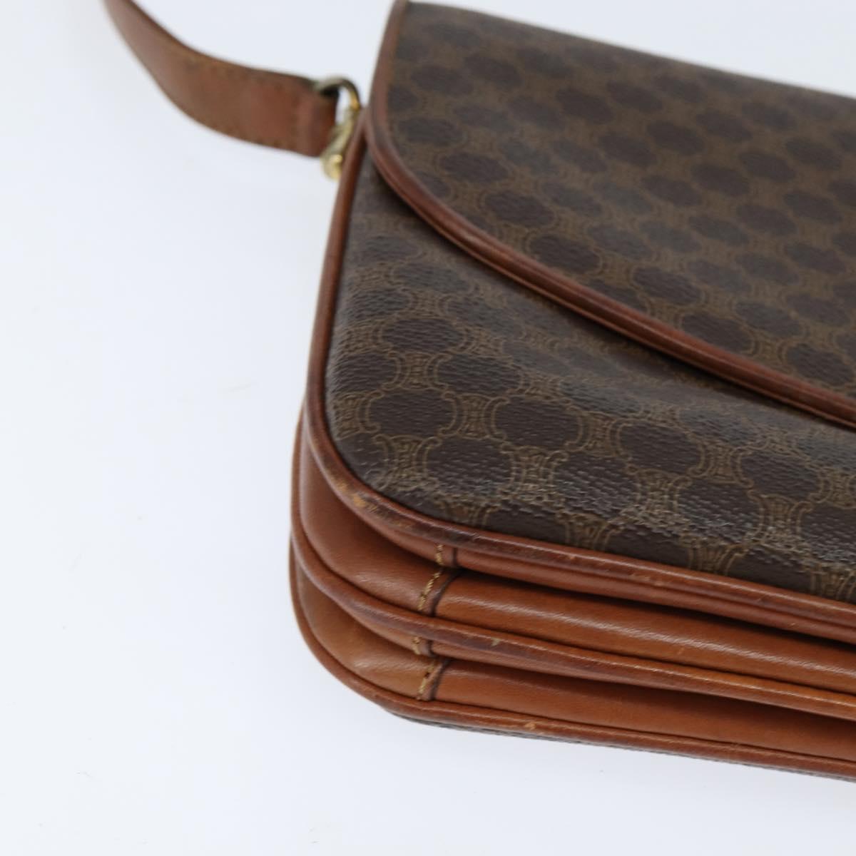 CELINE Macadam Canvas Shoulder Bag PVC Leather Brown Gold Auth 148183