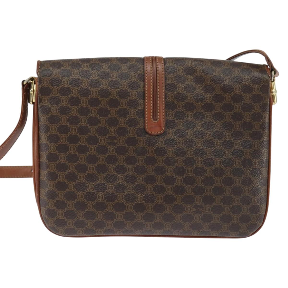 CELINE Macadam Canvas Shoulder Bag PVC Leather Brown Gold Auth 148183